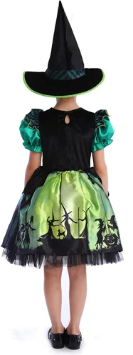 Vista 2 de Lingway Toys Disfraz de bruja de Halloween con sombrero para niñas