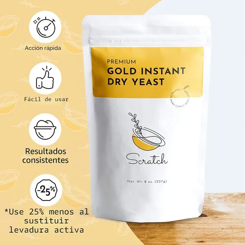 Vista 3 de Scratch Levadura dorada – Levadura seca instantánea para un aumento rápido – Añadir mezcla directa a seca – Perfecto para hacer pan, máquinas