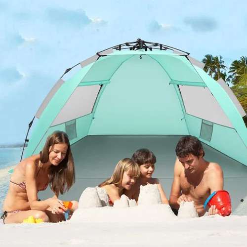 Vista 5 de Oileus - Tienda de campaña de playa XL para 4 personas, tienda de campaña portátil instantánea para playa con bolsa de transporte, estacas, 6 bolsas