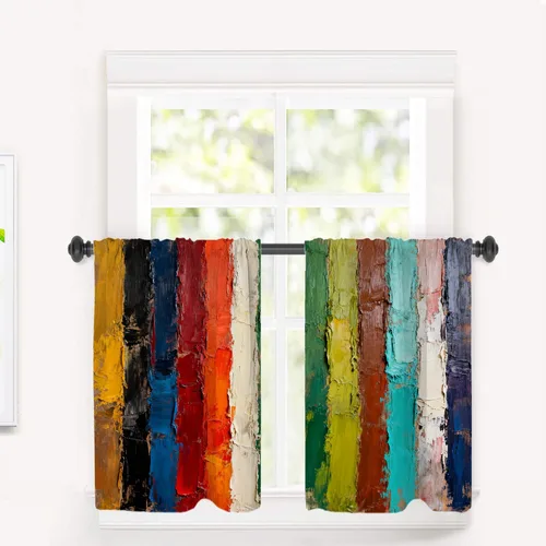 Vista 159 de Cortinas opacas de poliéster multicapa para cafetería, con diseño de diamantes, 2 unidades, 26 x 24 pulgadas