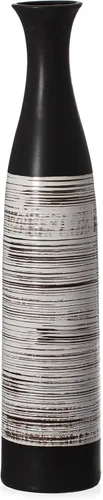 Vista 8 de Juego de 3 floreros de cerámica hechos a mano en blanco y negro con forma de botella, hecho a mano
