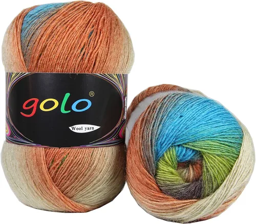Vista 16 de Hilo de lana golo para tejer 200 yardas, hilo Cachemire multicolor arcoíris