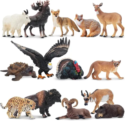 Vista 12 de Toymany Juego de 14 mini figuras de animales árticos, juguetes de animales polares con oso polar, caribú, pingüino, morsa, lobo, figuras