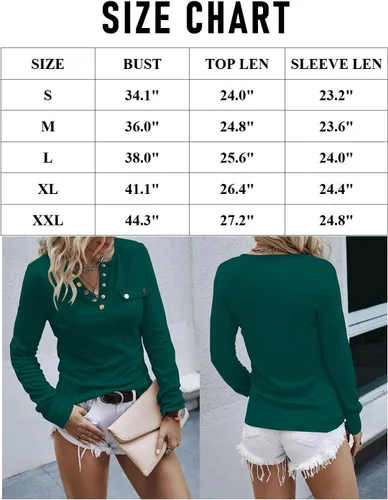 Vista 5 de LOLONG Blusa de manga larga con cuello en V para mujer, estilo casual, con botones a presión