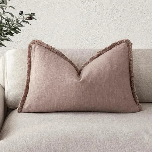 Vista 41 de Foindtower Fundas de almohada decorativas de lino con flecos, acogedora funda de cojín bohemia estilo farmhouse con borlas, funda de almohada