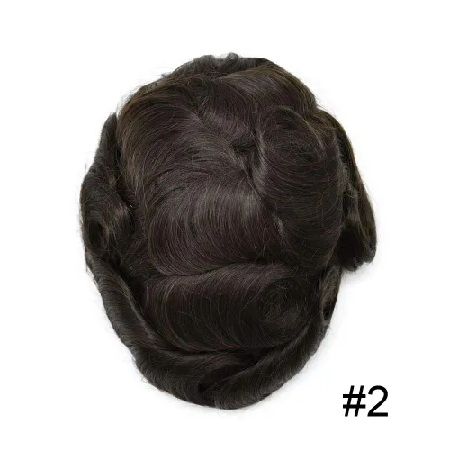 Vista 31 de Toupee para hombres sistemas de reemplazo de piel sintética con encaje suizo para hombre, nudos blanqueados, línea capilar natural para hombres