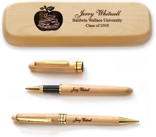 Vista 4 de Juego de bolígrafos de graduación de madera de arce macizo personalizado para médico MP-Médico-GD