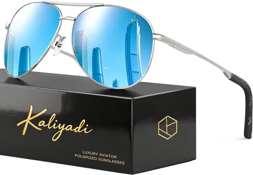 Vista 9 de KALIYADI Gafas de sol de aviador polarizadas para hombres y mujeres con A01-negro/Gris