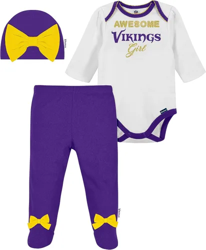 Vista 9 de NFL Conjunto de enterizo, pantalón con pies y gorro de 3 piezas para bebé niña
