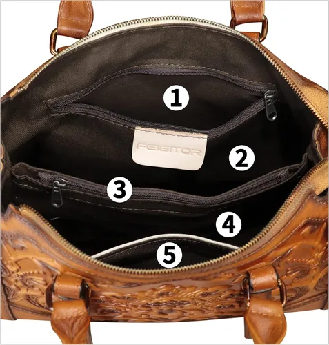Vista 6 de Bolso de cuero genuino para mujer, bolso de cuero en relieve, bolso con asa superior, bolso hecho a mano, bolso cruzado hobo