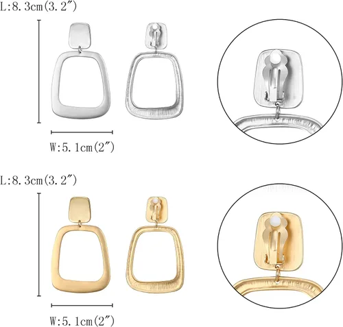 Vista 4 de Juego de 2 a 3 pares de aretes de gota de clip, aretes de oro mate, aretes de declaración de joyería para mujer