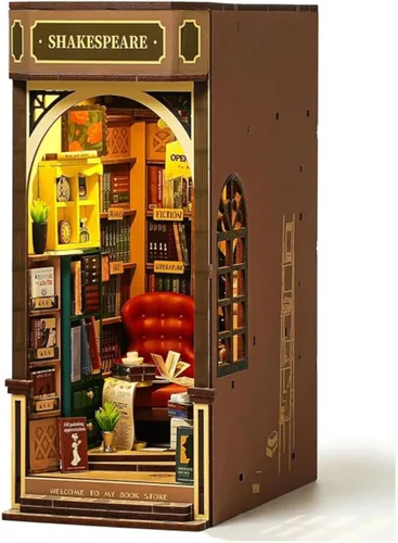 Vista 9 de ROBOTIME - Kits de manualidades para rincón de lectura, casa de muñecas en miniatura, librería con luz LED, rompecabezas de madera 3D para adultos