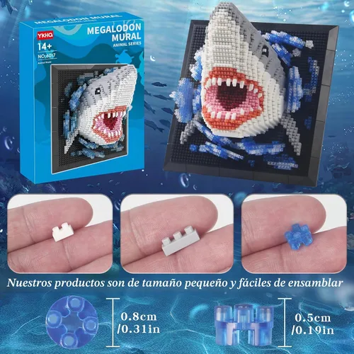 Vista 2 de Animal Shark - Juego de bloques de construcción 3D para pared, diseño de microbloques de construcción no compatible con Lego