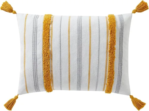Vista 12 de Indigo Ink - Almohadas decorativas para sofá o cama, decoración bohemia del hogar, almohada redonda de algodón de 20 x 20 pulgadas con borlas