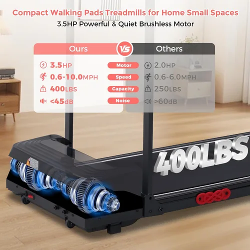 Vista 3 de Walking Pad with Handle Bar and Incline, 3.0HP Electric Portable Small Treadmills with Incline for Home Small Spaces, 0.6-7.6MPH Compact Walking