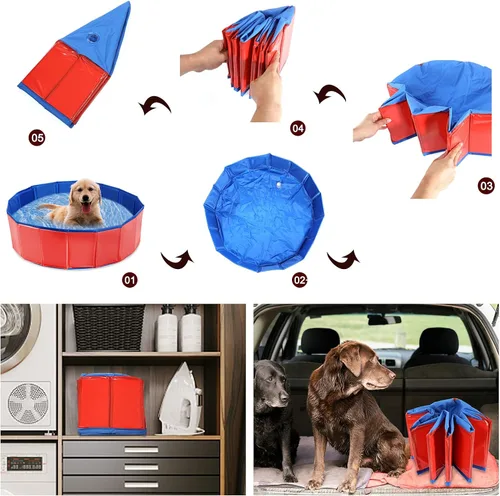 Vista 4 de Dyna-Living Piscina infantil para perros, piscina plegable para perros/gatos/niños, portátil de PVC antideslizante, para mascotas y cachorros