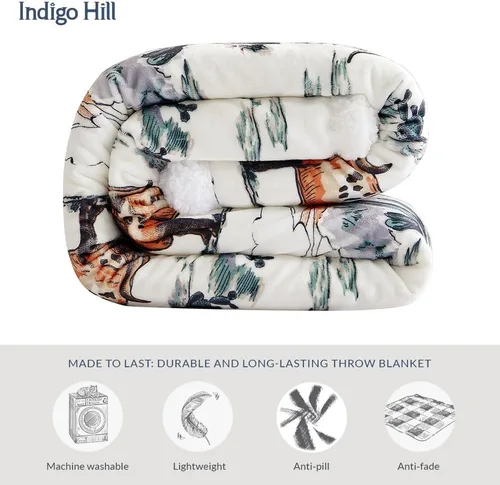 Vista 57 de Indigo Hill by HiEnd Accents Acadia - Manta de sherpa con estampado de pinos bosques, naturaleza, bosque, montaña, manta occidental para acampar al