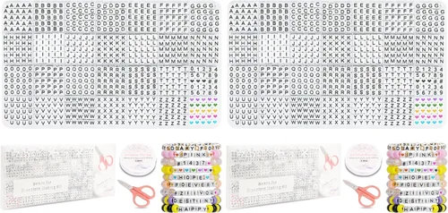 Vista 12 de FZIIVQU Kit de 1400 cuentas de letras, 28 estilos de cuentas acrílicas Letra negra y base blanca