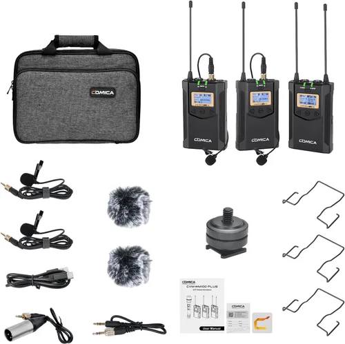 Vista 9 de Comica CVM-WM100PLUS - Sistema de micrófono inalámbrico para cámaras, videocámaras, teléfonos inteligentes, portátiles, micrófono de solapa