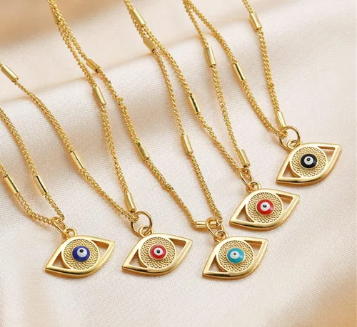 Vista 5 de Collar contra el mal de ojo para mujer, chapado en oro de 18 quilates, collar de ojo turco con colgante de oro para niñas