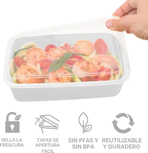 Vista 4 de Bentgo - 20 recipientes de 1 compartimento ligeros, duraderos, reutilizables, sin BPA, aptos para microondas, congelador, lavavajillas, color blanco