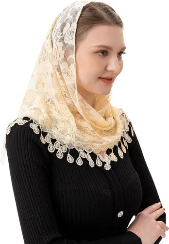 Vista 4 de PAMOR Mass Veil Triángulo Mantilla Catedral Cubierta Cabeza Capilla Velo Encaje Mantón Latino Bufanda