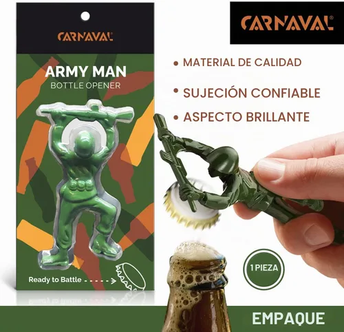 Vista 2 de Carnaval Abrebotellas Green Army Man - Divertido barman compatible, diseño de mini soldado de metal