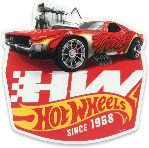 Vista 16 de Mattel Hot Wheels Thundershift 500 Letrero Redondo de Metal Vintage – Letrero de Hot Wheels para Dormitorio de Niños, Sala de Juegos o Caverna