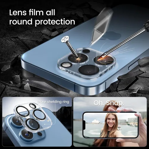 Vista 6 de MOHAVE Paquete de 2+2 protectores de pantalla para iPhone 13 Pro Max de 6.7 pulgadas con protector de lente de cámara