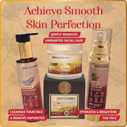 Vista 8 de ROOTS AND HERBS Tratamiento natural de néctar ayurvédico para la piel, 100% para piel hidratada y brillante, suero alimenticio vegano de fenogreco