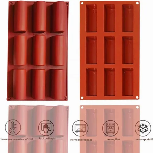 Vista 3 de Moldes de silicona para cilindros – Molde de troncos de 9 cavidades para tartas, molde de chocolate, moldes de silicona antiadherentes para hornear