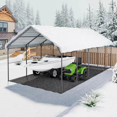 Vista 40 de VEVOR Cobertizo Tienda de Almacenamiento Exterior Portátil Resistente de 6 x 8 x 7 pies, Refugio de Cochera Garaje Impermeable con Puerta Enrollable