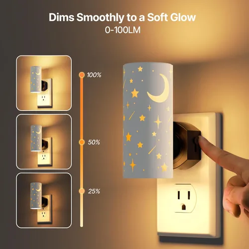 Vista 3 de Luces nocturnas LED enchufables a la pared, paquete de 2 luces nocturnas brillantes de 3000 K, sensor de atardecer a amanecer, regulable de 0 a 100