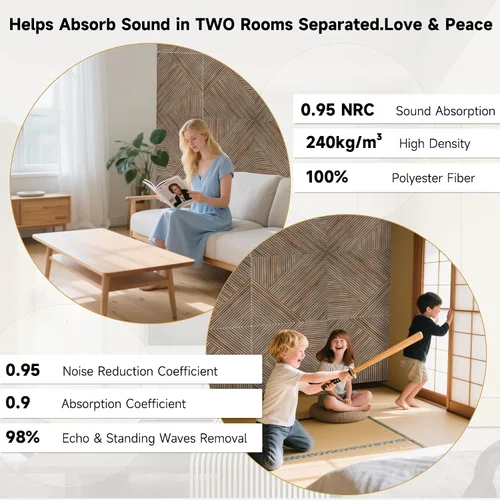 Vista 5 de Paneles acústicos de pared, paquete de 6 unidades de tamaño total de 72 x 48 pulgadas, paneles acústicos decorativos autoadhesivos para pared
