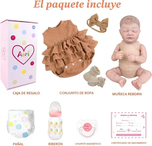 Vista 7 de Aori - Muñecas bebés Reborn realistas - Muñeca recién nacida durmiente de 20 pulgadas, niña realista con set de alimentación y atuendo - Cuerpo