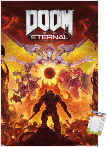 Vista 7 de Trends International Doom Eternal Maykr - Póster de pared, 22.4 pulgadas de largo x 14.7 pulgadas, versión enmarcada en madera de granero