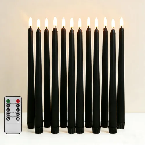 Vista 13 de Velas cónicas sin llama negras con control remoto, velas LED parpadeantes que funcionan con pilas, juego de 6