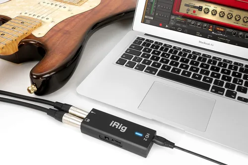 Vista 4 de IK Multimedia iRig HD 2 interfaz de audio de guitarra para iPhone, iPad, Mac, iOS y PC con cables USB-C, Lightning y USB y grabación de música de 24