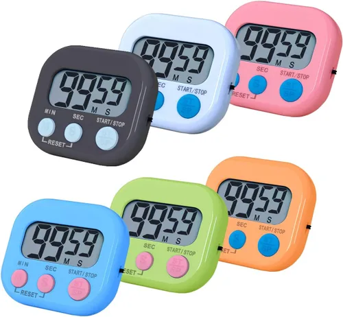 Vista 10 de Temporizador digital de cocina, temporizador electrónico con pantalla LCD transparente, función de cuenta arriba y abajo, 3 botones grandes, botón