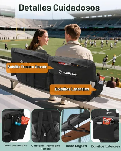 Vista 6 de HOPERAN Massage Heated Stadium Seats for Bleachers, Dual Control, Portable 21" Negro-1pc