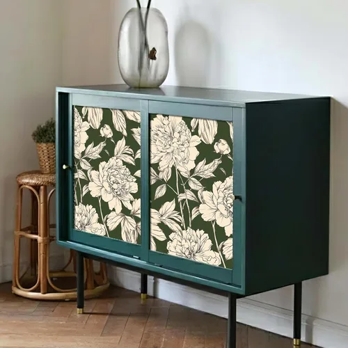 Vista 7 de Simon&Siff Papel Tapiz Lineal Floral, Papel Tapiz Blanco y Negro Despegar y Pegar Flores Boceto Papel de Pared Floral Removible para Dormitorio Baño
