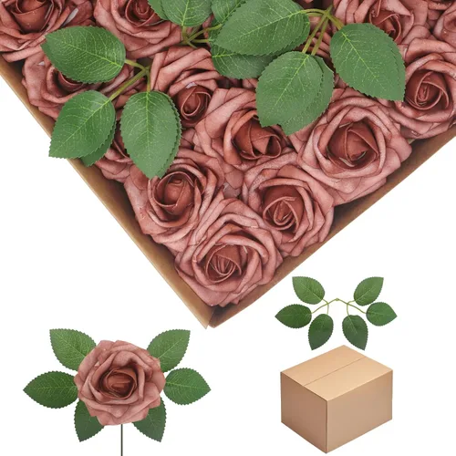Vista 37 de Flores artificiales, rosas falsas de espuma de aspecto real, combo de flores artificiales de boda para ramos de boda, centros de mesa, arreglos