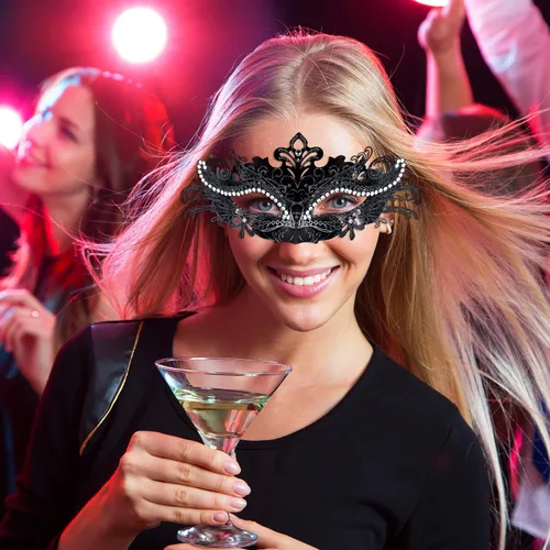 Vista 6 de SIQUK Máscaras de máscaras de metal veneciano para parejas, máscara de disfraz de Halloween, máscara de Mardi Gras para parejas, mujeres y hombres