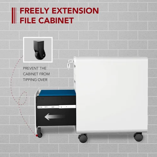 Vista 4 de SANODESK Archivador móvil de 3 cajones para archivadores de oficina en casa para almacenamiento debajo del escritorio, diseño de esquina redonda