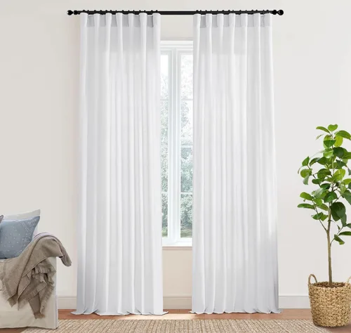 Vista 75 de XTMYI - Cortinas transparentes de 54 pulgadas de largo, juego de 2 paneles para baño, cortinas cortas de lino y algodón con semi privacidad