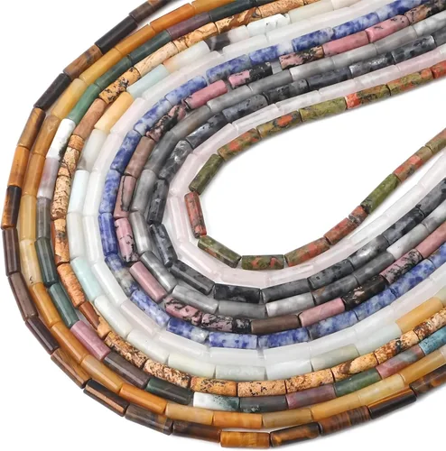 Vista 7 de HAAMIIQII Cuentas de tubo de amazonita natural de 0.512 x 0.157 in, cuentas sueltas de piedra cilíndrica para fabricación de joyas, 15 pulgadas