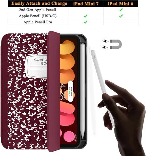 Vista 4 de Soke Funda para iPad mini 7(A17 Pro) 2024/iPad Mini 6 2021 de 8.3 pulgadas con Soporte para Lápiz-[Carga de Lápiz + Activación/Suspensión