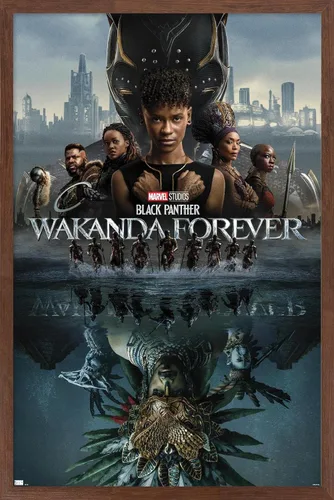 Vista 10 de Marvel Black Panther: Wakanda Forever - Póster de pared de una hoja, 22.4 pulgadas de largo x 14.7 pulgadas de ancho, versión enmarcada de madera