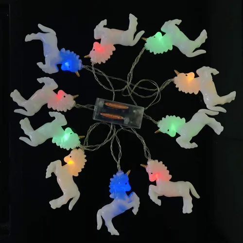 Vista 2 de Guirnalda de luces decorativas de caballo de unicornio para habitación de los niños (4.9 ft/10LED, caballo blanco, luz colorida)