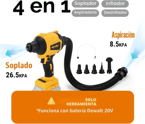 Vista 3 de Plumero de aire comprimido inalámbrico compatible con batería DeWalt de 20 V MAX (solo herramienta), soplador portátil 4 en 1, desinflador de vacío